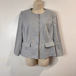 Ann Taylor Jacket Blazer 10 Career Light Gray Machine Washable 3/4 Sleeves